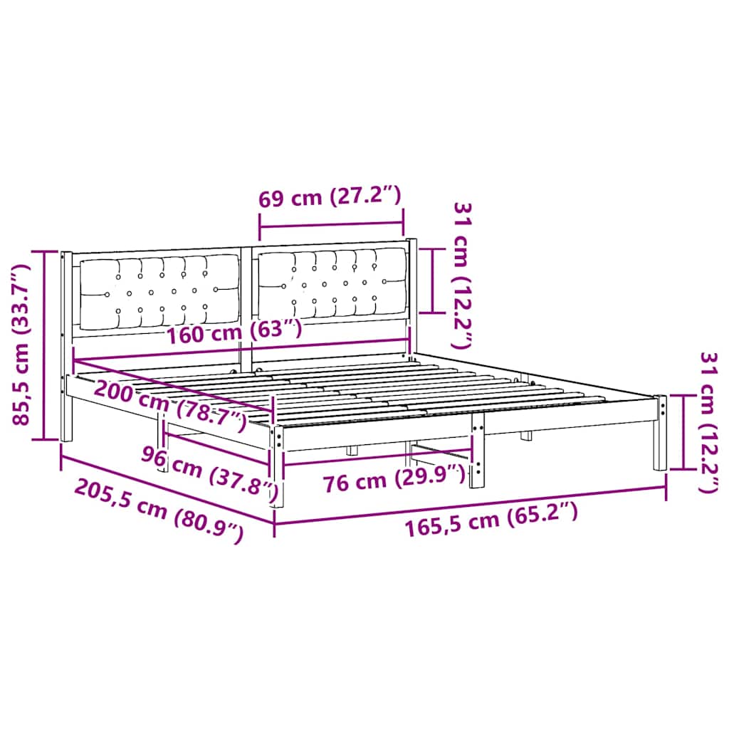 vidaXL Σκελετός Κρεβατιού Taupe 160 x 200 cm Στερεά ξυλεία πεύκου