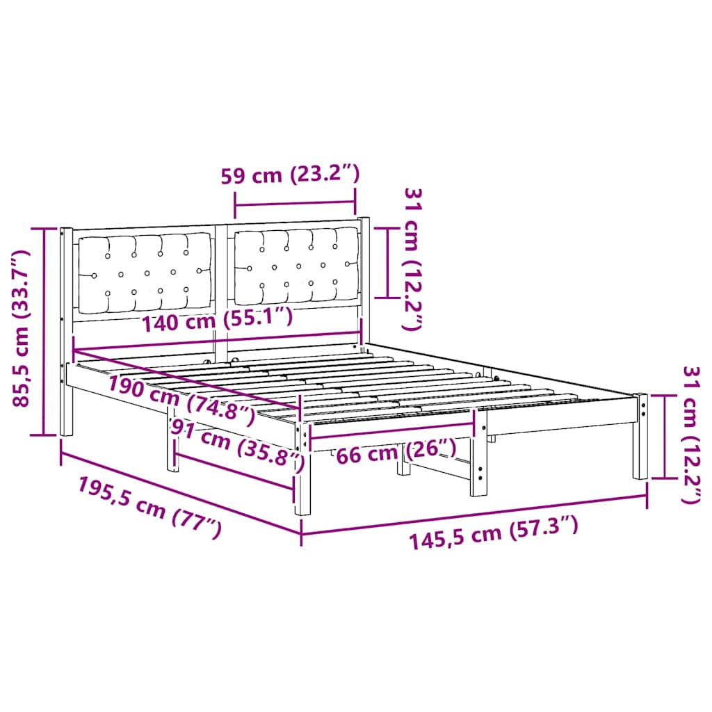 vidaXL Σκελετός Κρεβατιού Taupe 140 x 190 cm Στερεά ξυλεία πεύκου