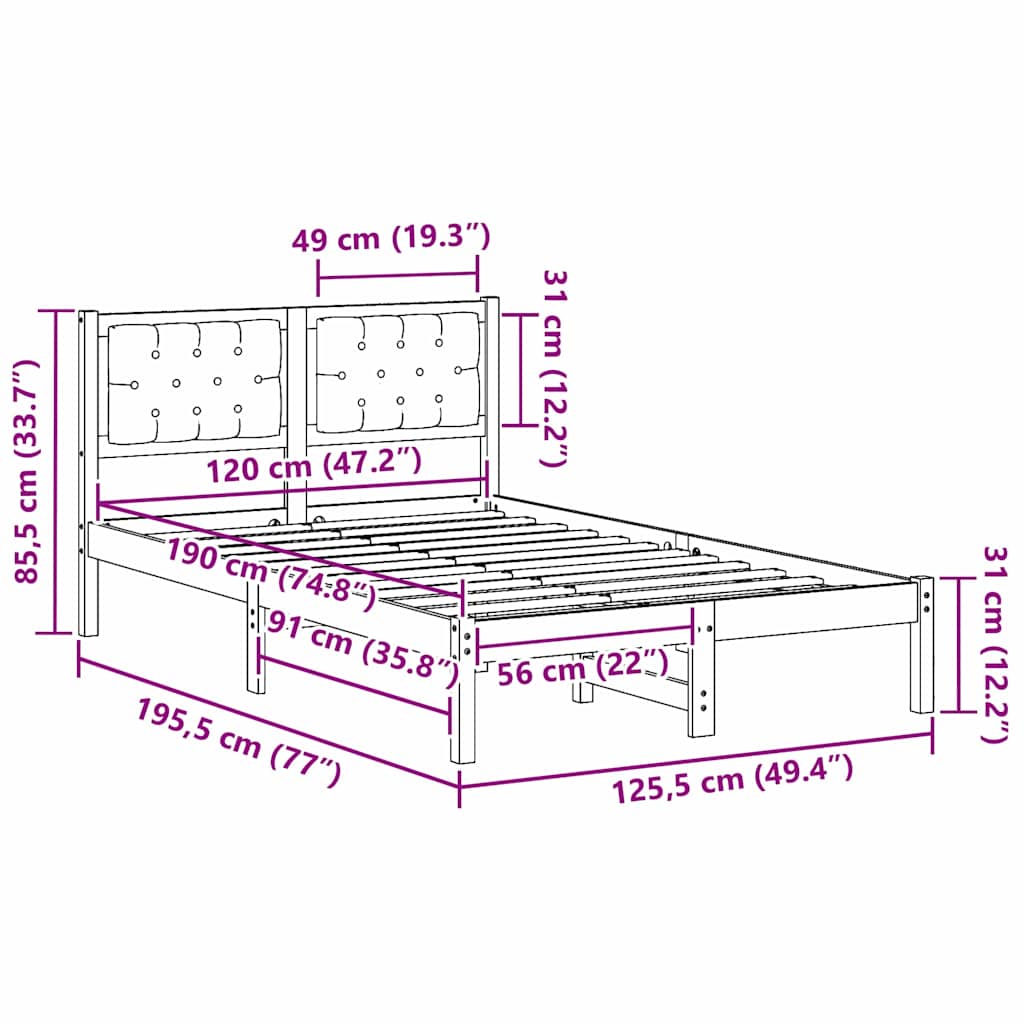 vidaXL Σκελετός Κρεβατιού Taupe 120 x 190 cm Στερεά ξυλεία πεύκου