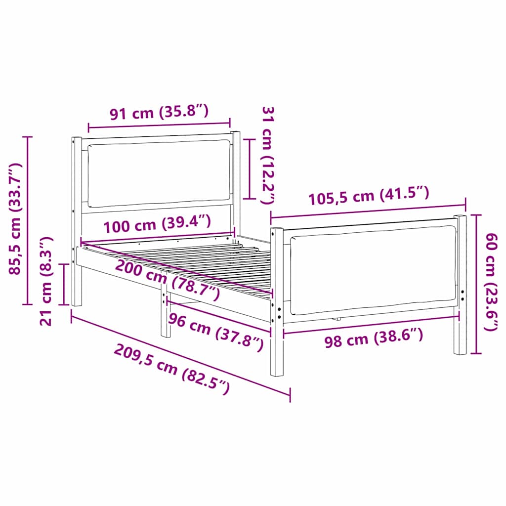 vidaXL Σκελετός Κρεβατιού με κεφαλάρι Taupe 100 x 200 cm ύφασμα