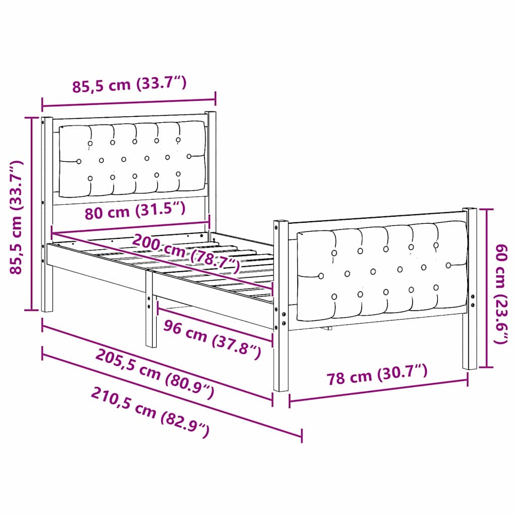 vidaXL Σκελετός Κρεβατιού Taupe 80 x 200 cm Στερεά ξυλεία πεύκου