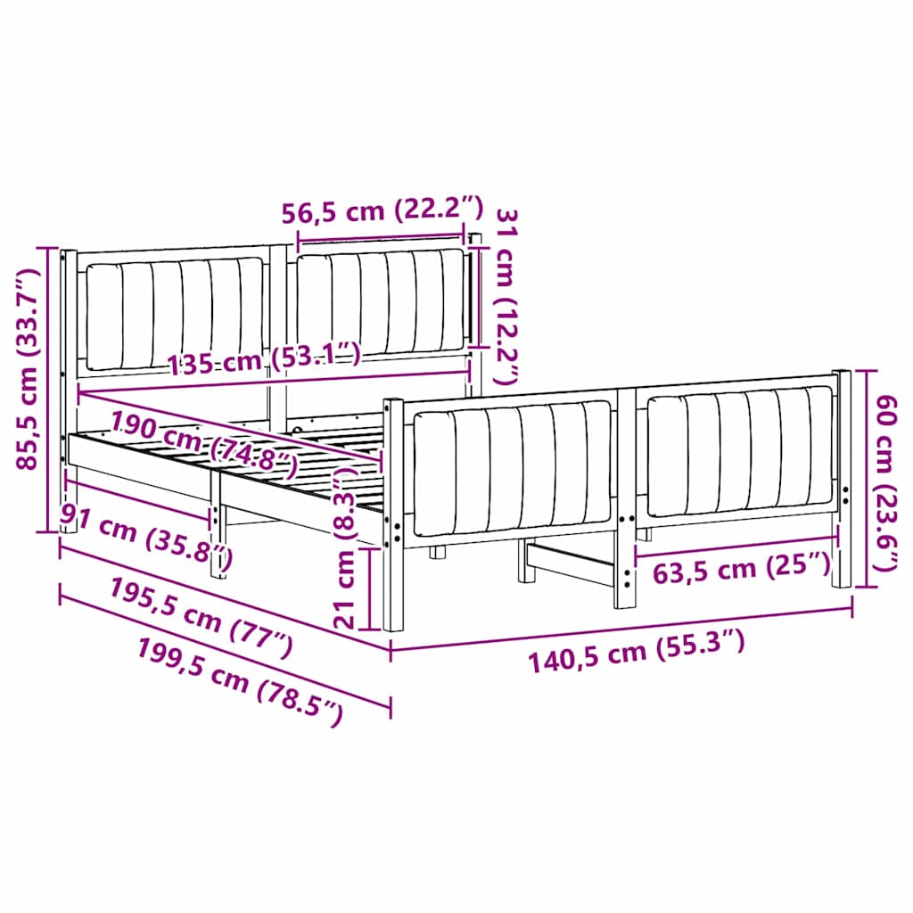 vidaXL Σκελετός Κρεβατιού με κεφαλάρι Καφέ και ταμπά 135 x 190 cm