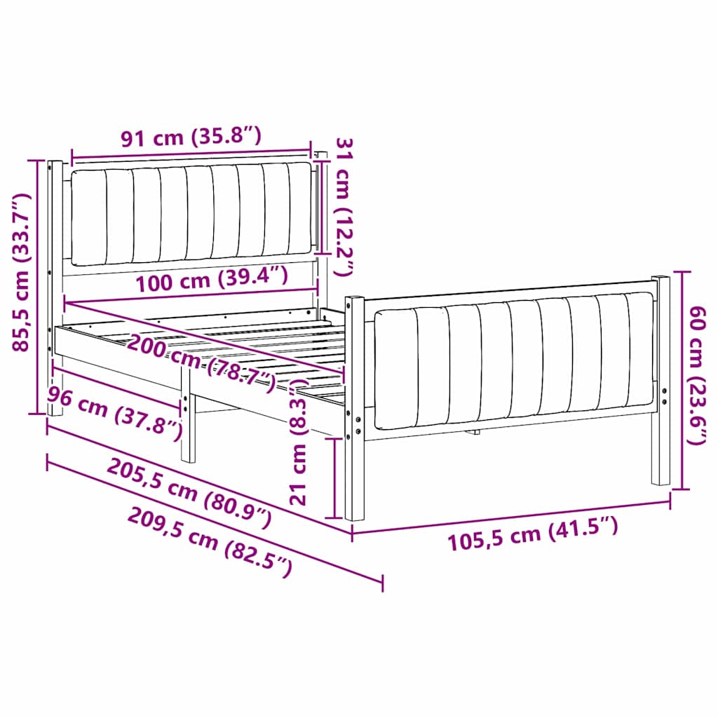 vidaXL Σκελετός Κρεβατιού με κεφαλάρι Καφέ και ταμπά 100 x 200 cm