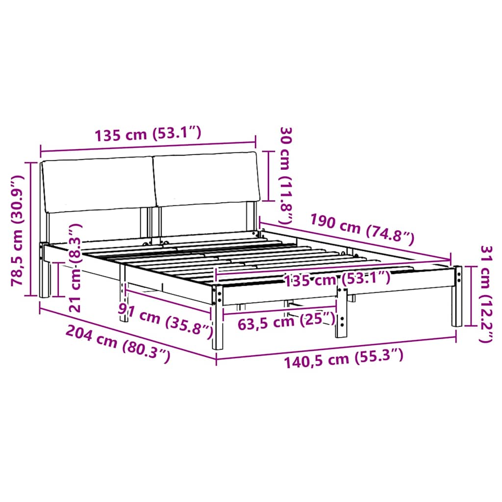 vidaXL Σκελετός Κρεβατιού Καφέ και σκούρο γκρι 135 x 190 cm