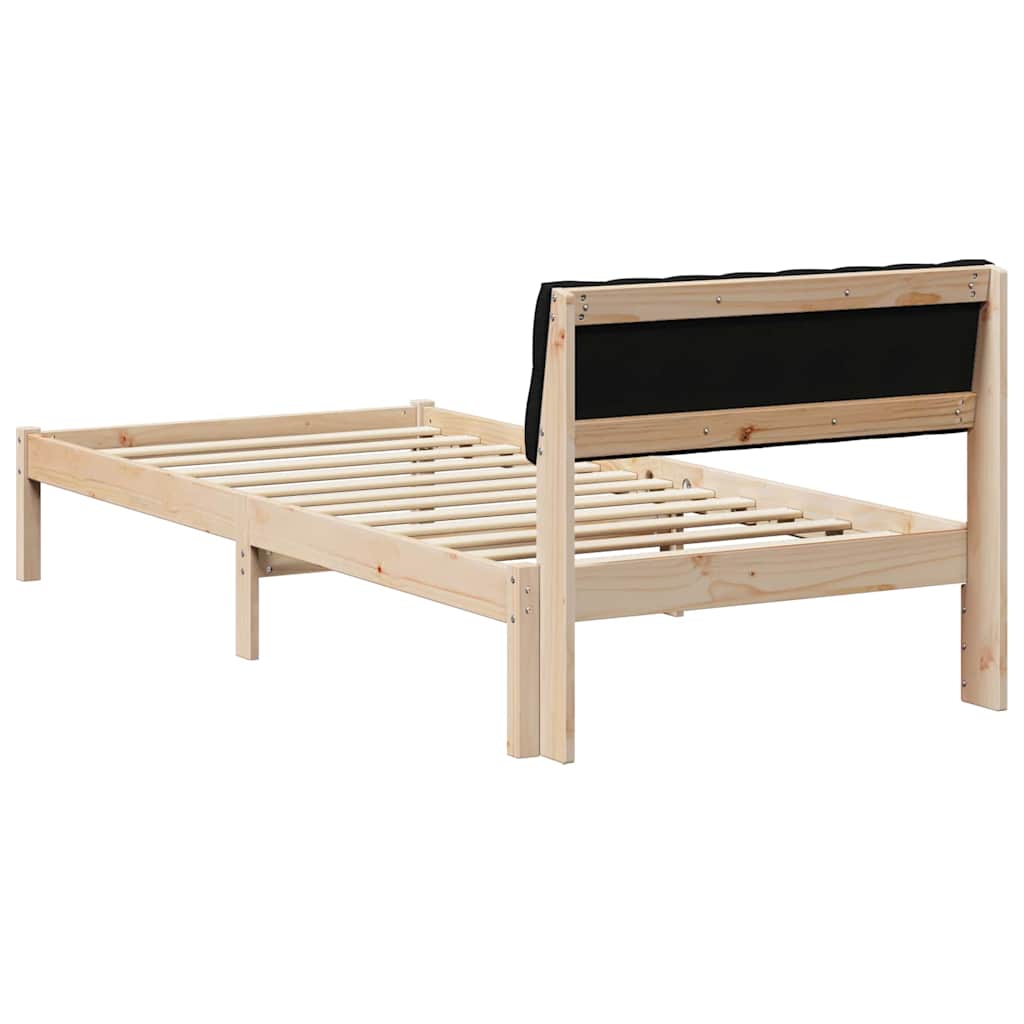 vidaXL Σκελετός Κρεβατιού Καφέ και μαύρο 90 x 190 cm Μασίφ ξύλο πεύκου