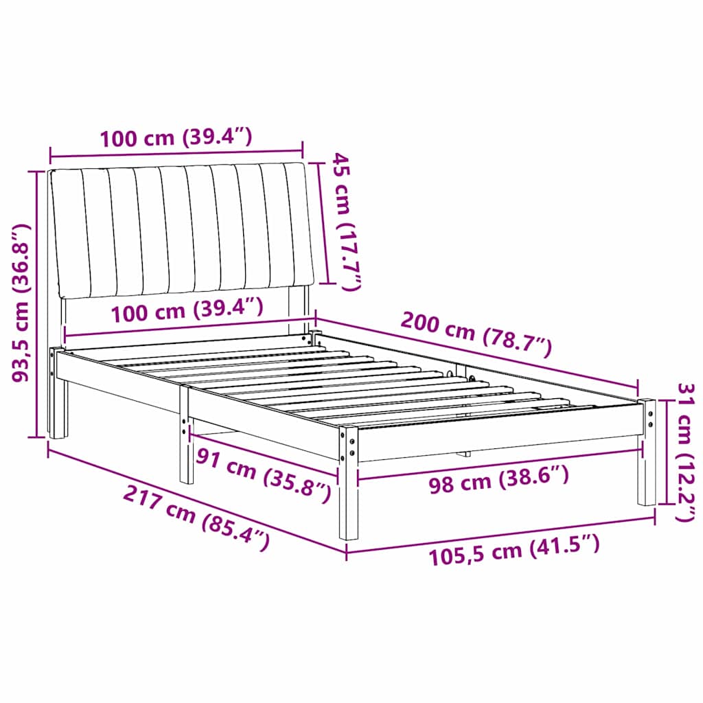 vidaXL Σκελετός Κρεβατιού Λευκό 100 x 200 cm Στερεά ξυλεία πεύκου