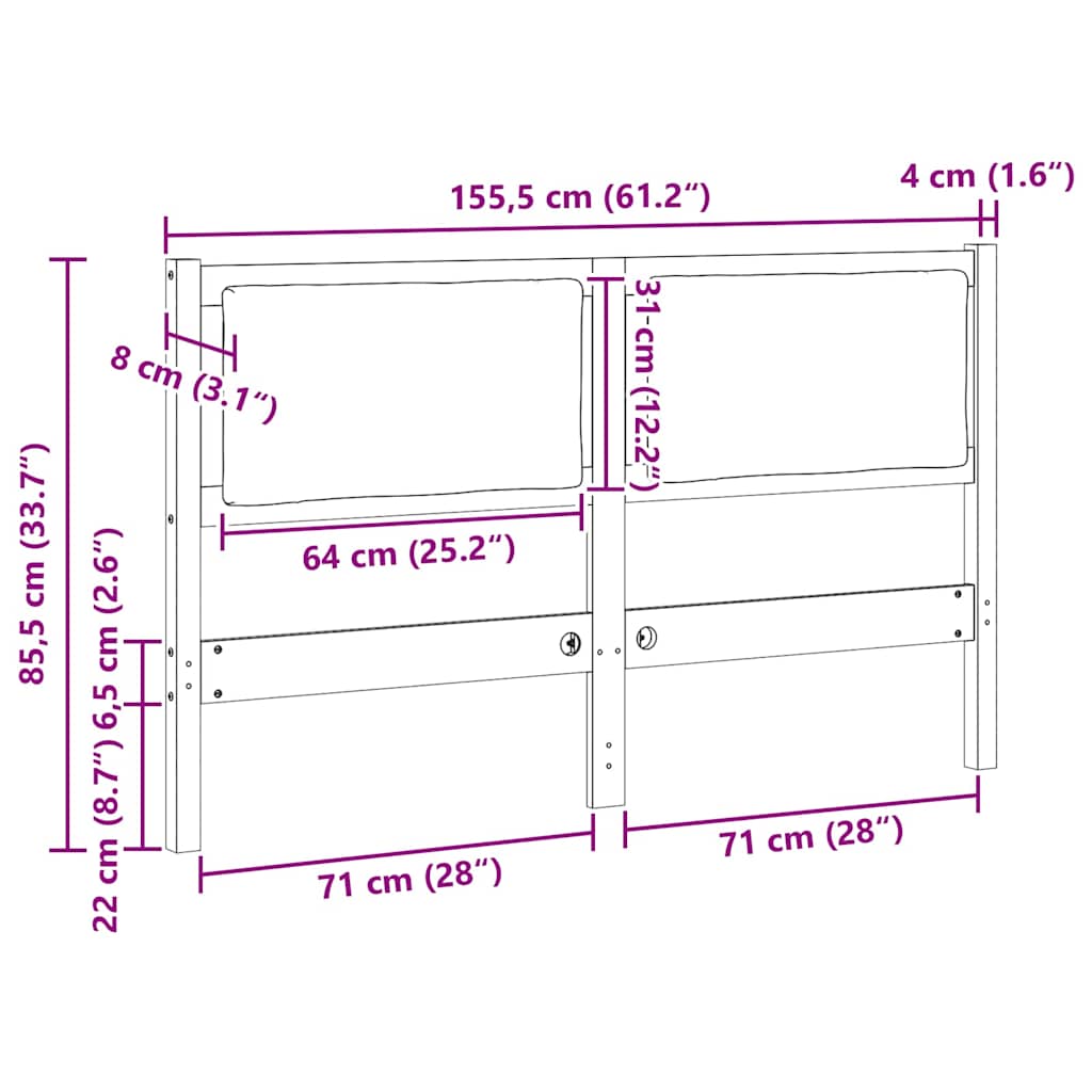 vidaXL Κεφαλάρι Άλλο Καφέ 150 cm Μασίφ ξύλο πεύκου