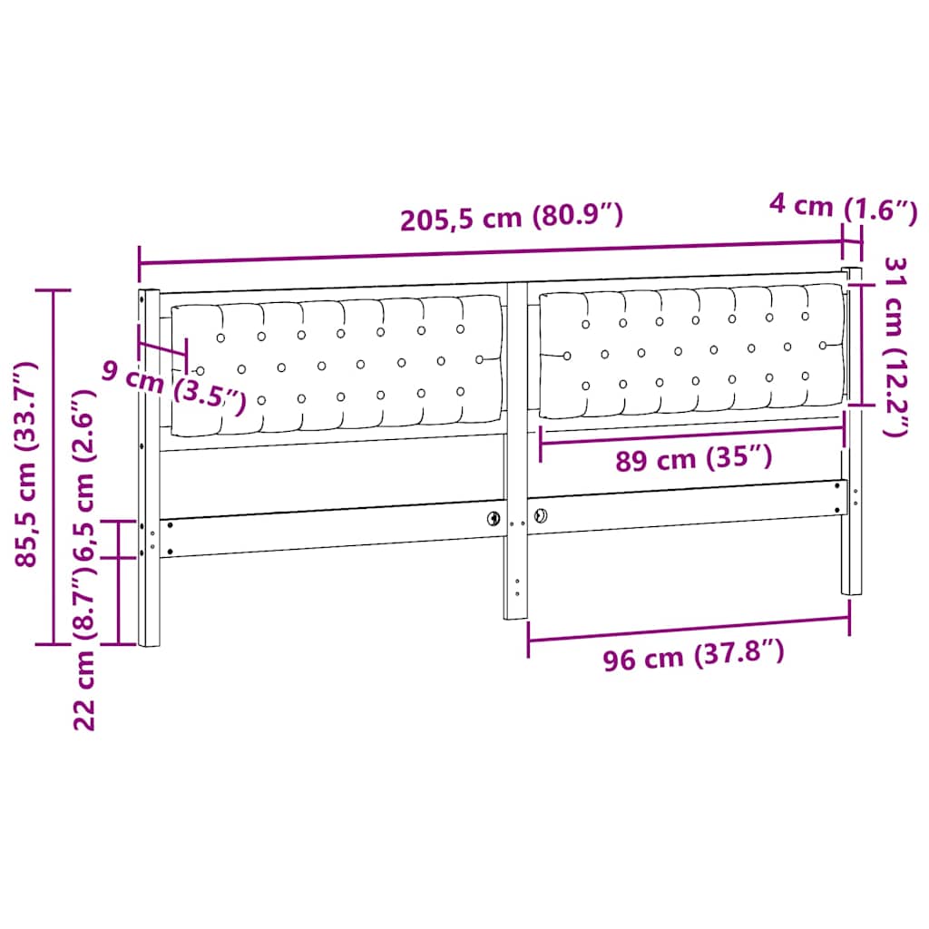vidaXL Κεφαλάρι Άλλο Λευκό και ανοιχτό γκρι 200 cm Μασίφ ξύλο πεύκου