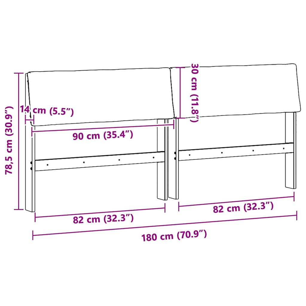 vidaXL Ταπετσαρισμένο κεφαλάρι Σκούρο Γκρι 180 cm Στερεά ξυλεία πεύκου