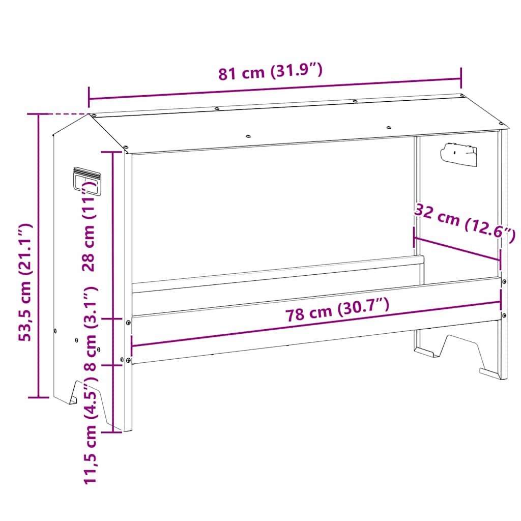 vidaXL Τάφος ταΐσματος κοτόπουλων Ασημί 81 x 32 x 53,5 εκ