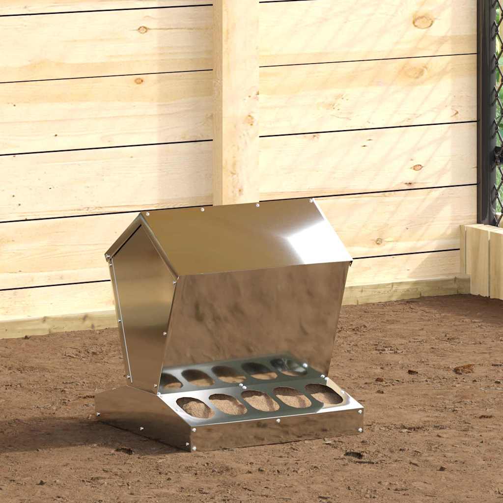 vidaXL Ταΐστρα κοτόπουλων Ασημί 40 x 40 x 45 cm Επικαλυμμένος Χάλυβας