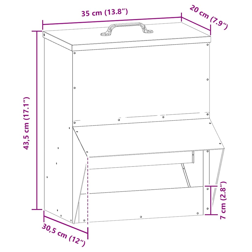 vidaXL Ταΐστρα κοτόπουλων Μαύρο 20 x 25 x 35 εκ. Ψυχρής Έλασης Χάλυβας