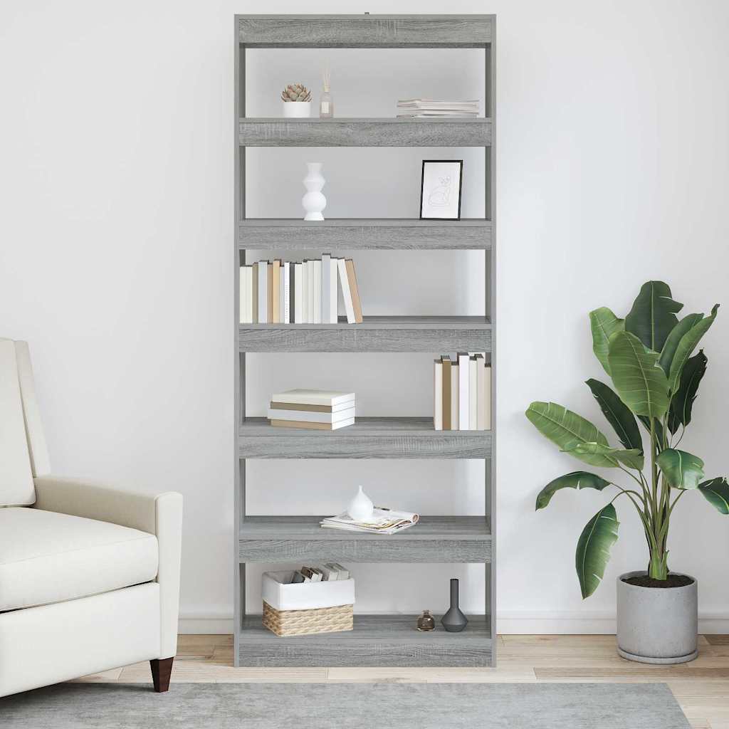 vidaXL Βιβλιοθήκη Γκρι sonoma 80 x 30 x 198 εκ Επεξεργασμένο ξύλο
