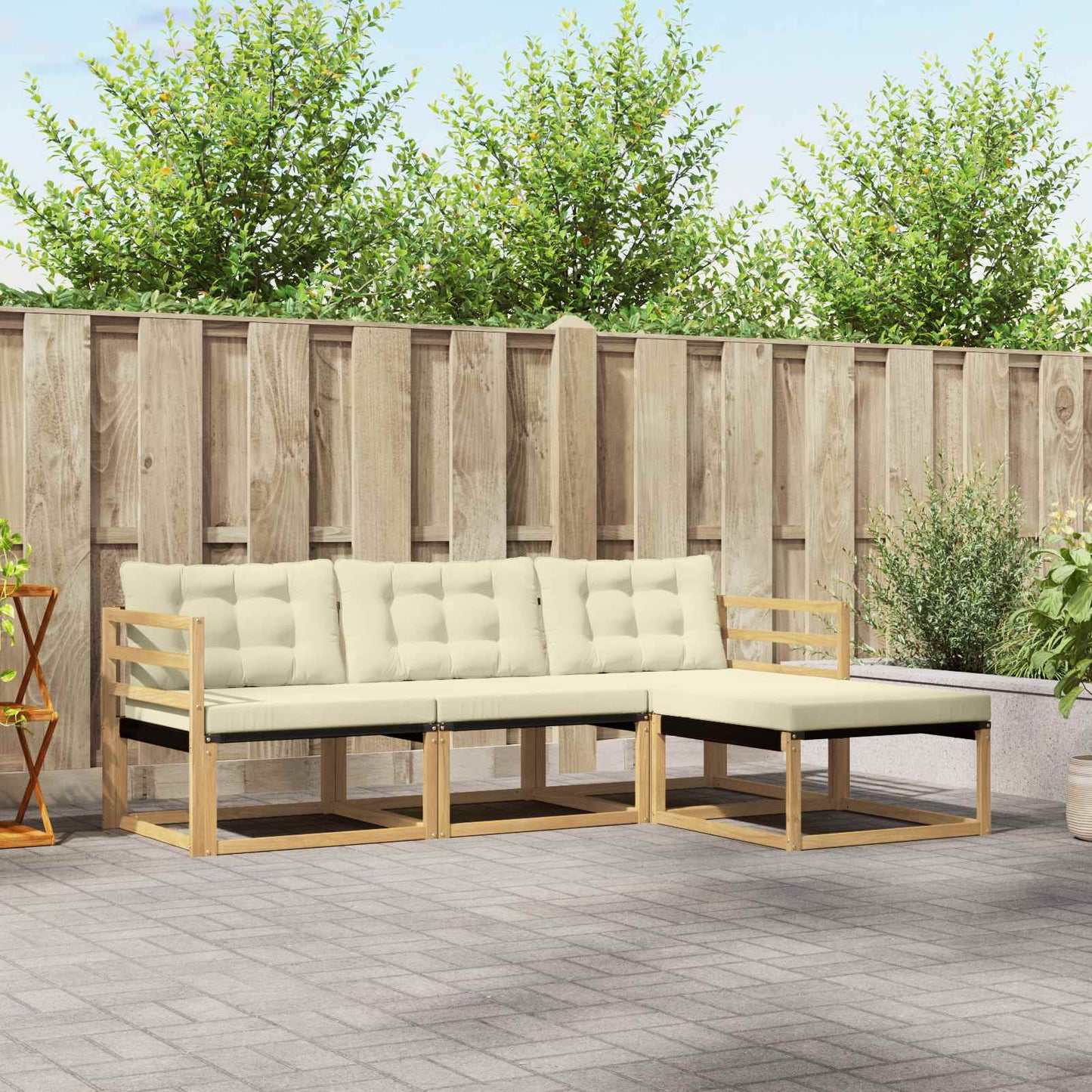 vidaXL Σειρά Καναπέ Εξωτερικού 4 τμχ. Λευκό και Κρεμ