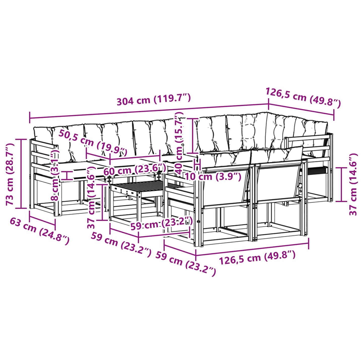 vidaXL Σειρά Καναπέ Εξωτερικού με μαξιλάρι 9 pcs Λευκό και Μπεζ