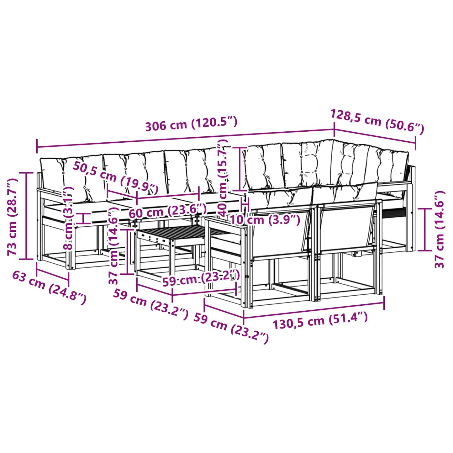 vidaXL Σειρά Καναπέ Εξωτερικού με μαξιλάρι 9 pcs Λευκό και Μπεζ