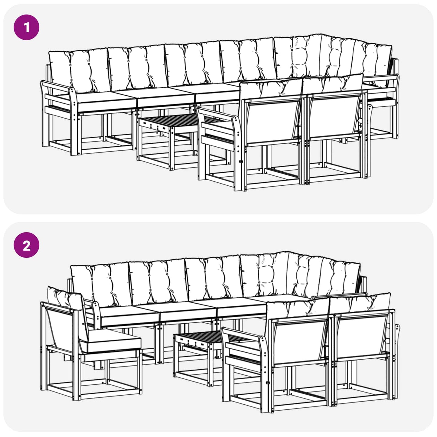 vidaXL Σειρά Καναπέ Εξωτερικού με μαξιλάρι 9 pcs Λευκό και Κρεμ