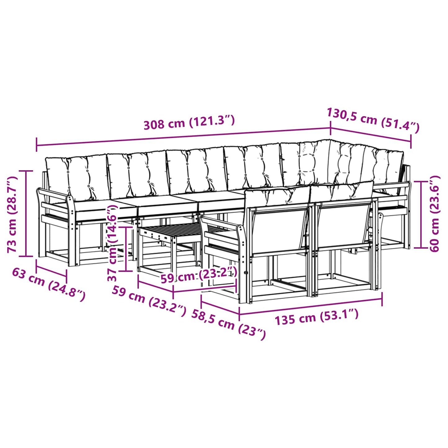 vidaXL Σειρά Καναπέ Εξωτερικού με μαξιλάρι 9 pcs Λευκό και Μαύρο
