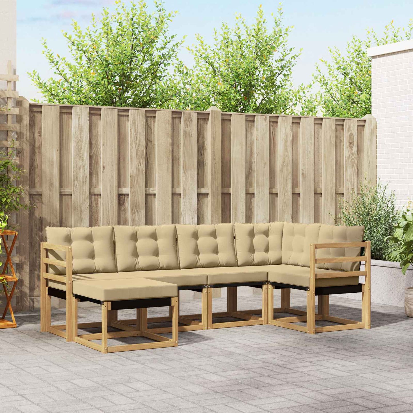 vidaXL Σειρά Καναπέ Εξωτερικού με μαξιλάρι 6 pcs Λευκό και Μπεζ