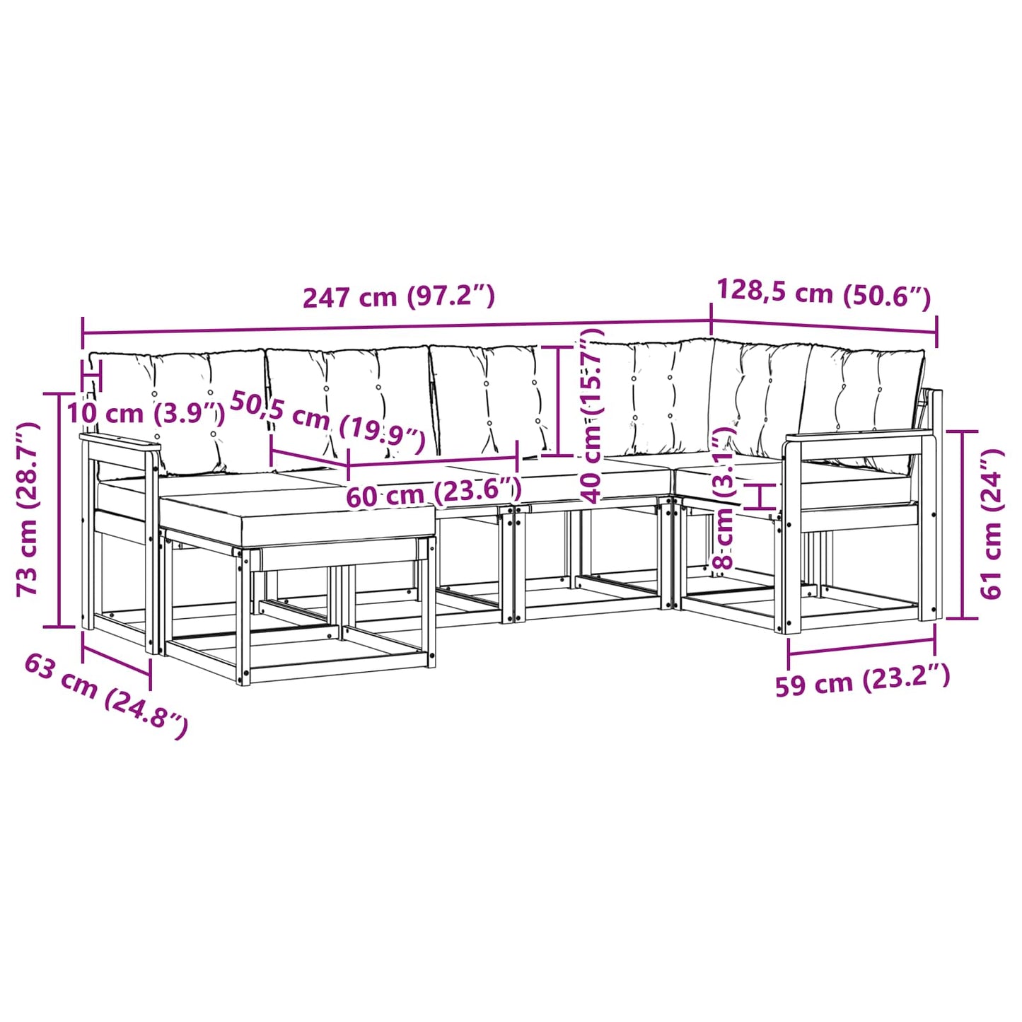 vidaXL Σειρά Καναπέ Εξωτερικού με μαξιλάρι 6 pcs Λευκό και Μαύρο