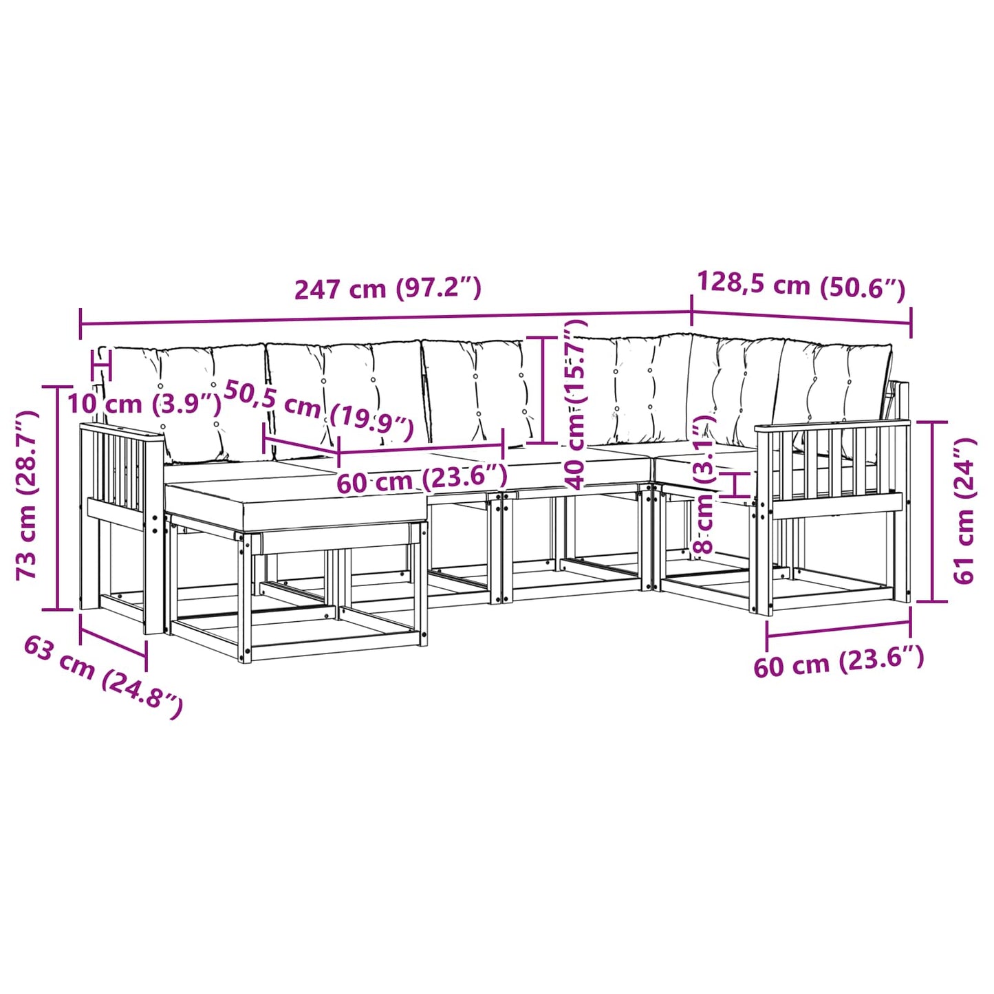 vidaXL Σειρά Καναπέ Εξωτερικού με μαξιλάρι 6 pcs Λευκό και Μπεζ