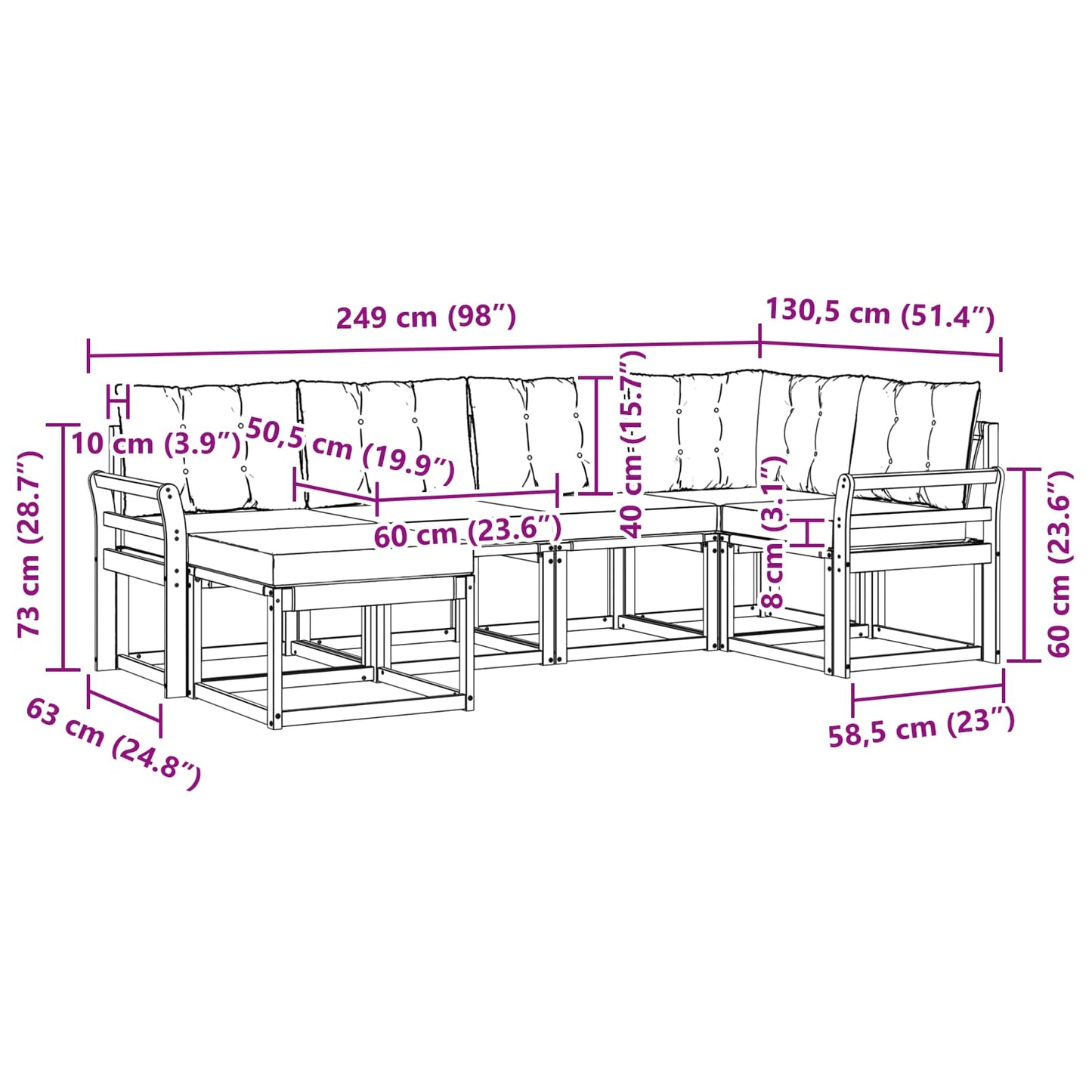 vidaXL Σειρά Καναπέ Εξωτερικού με μαξιλάρι 6 pcs Λευκό και Κρεμ
