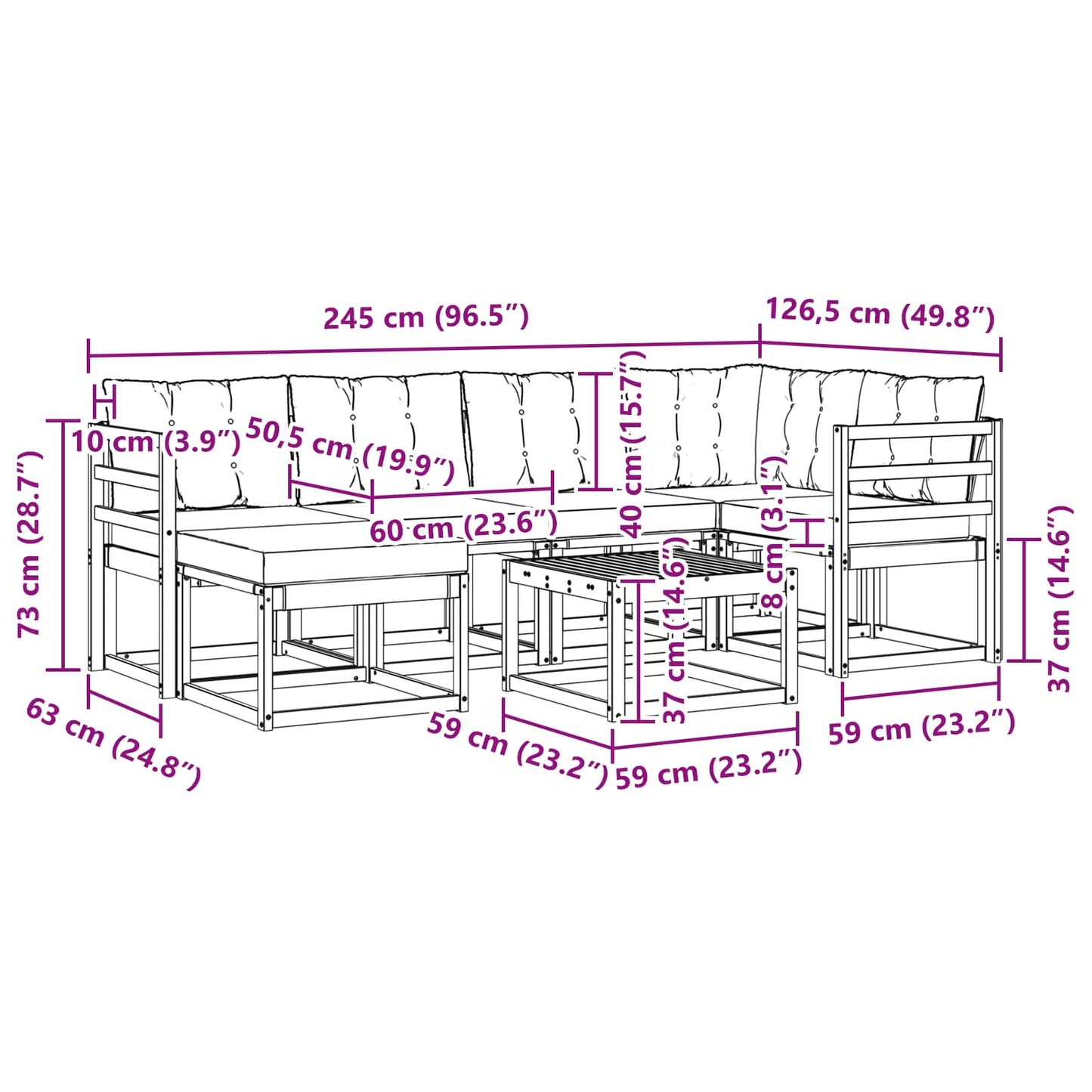 vidaXL Σειρά Καναπέ Εξωτερικού με μαξιλάρι 7 pcs Λευκό και Κρεμ