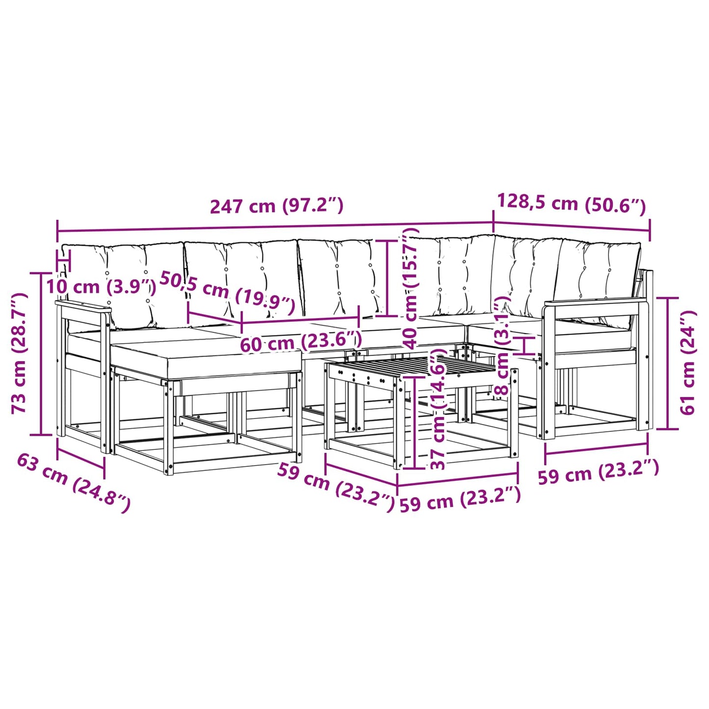 vidaXL Σειρά Καναπέ Εξωτερικού με μαξιλάρι 7 pcs Λευκό και Μπεζ