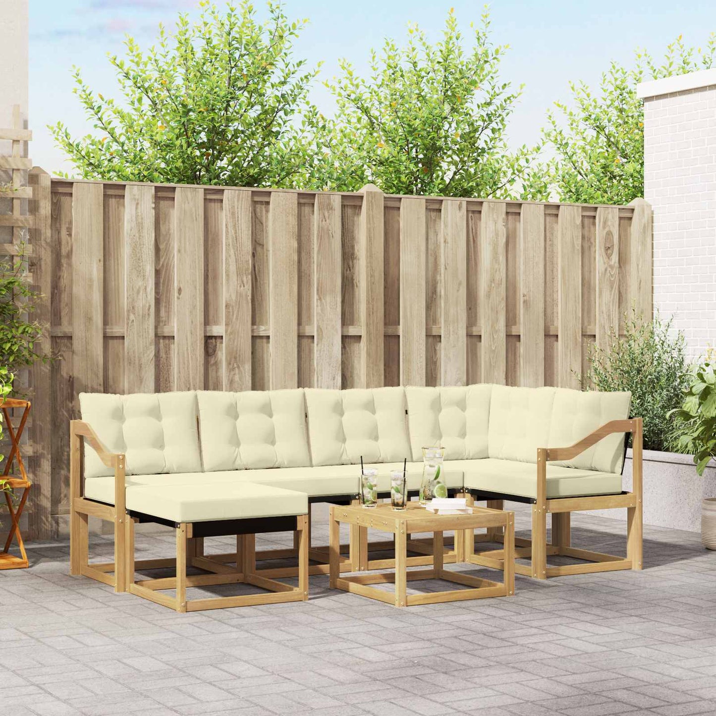 vidaXL Σειρά Καναπέ Εξωτερικού με μαξιλάρι 7 pcs Λευκό και Κρεμ