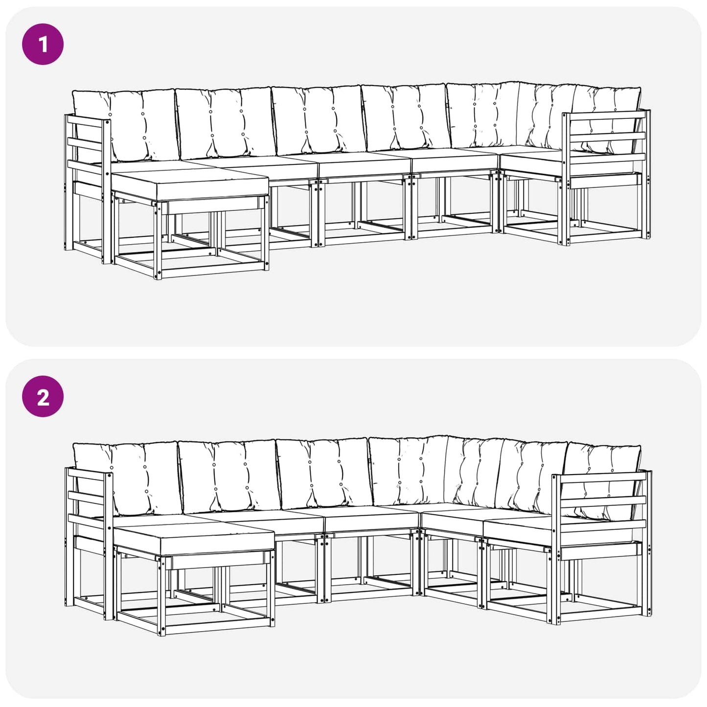 vidaXL Σειρά Καναπέ Εξωτερικού 7 pcs Λευκό και Ανοιχτό Γκρι