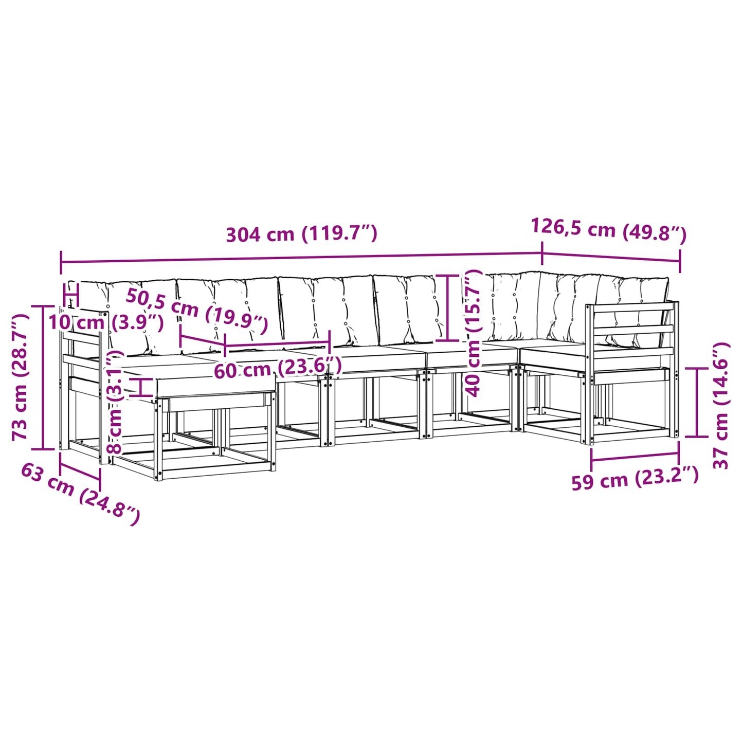 vidaXL Σειρά Καναπέ Εξωτερικού με μαξιλάρι 7 pcs Λευκό και Μπεζ