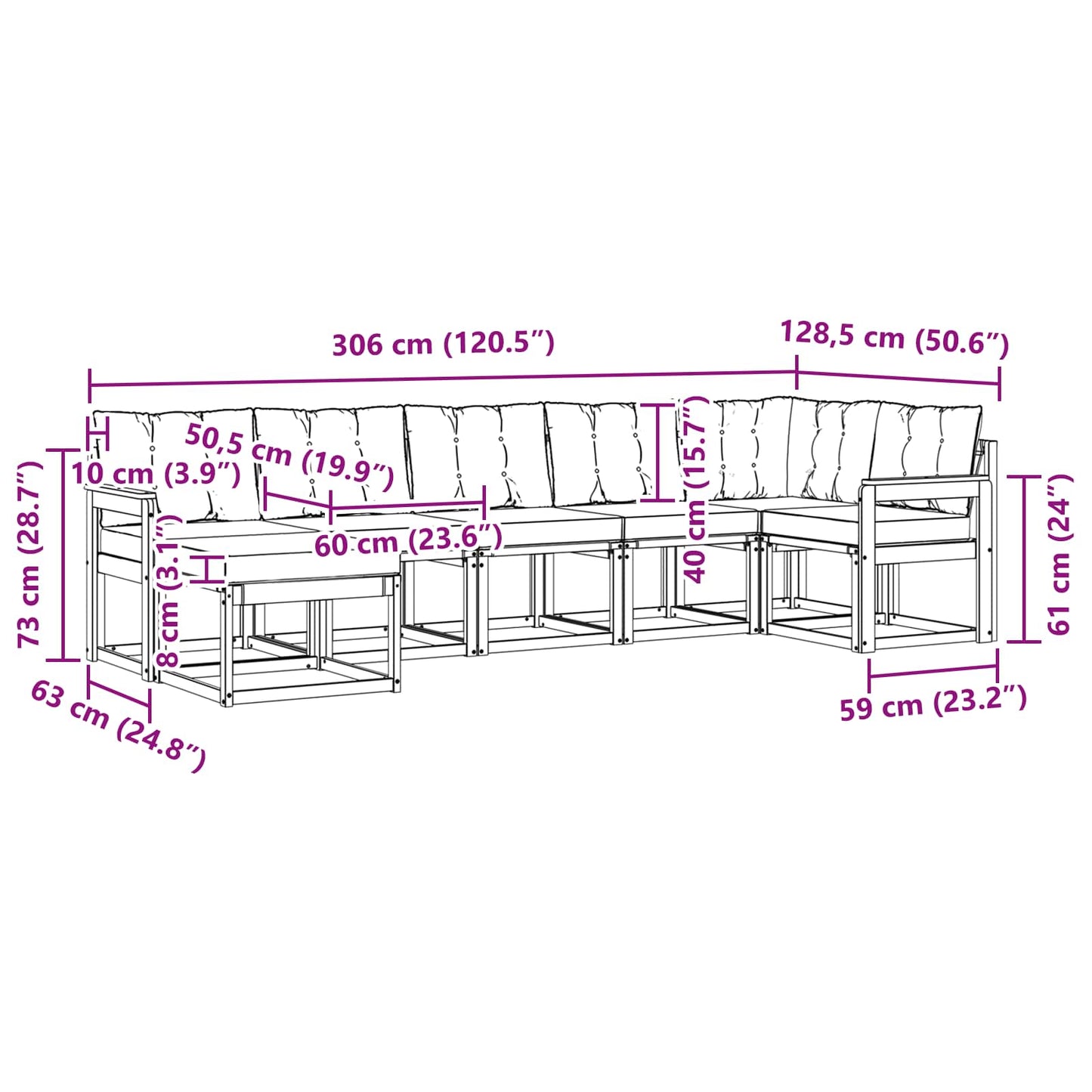 vidaXL Σειρά Καναπέ Εξωτερικού με μαξιλάρι 7 pcs Λευκό και Μπεζ