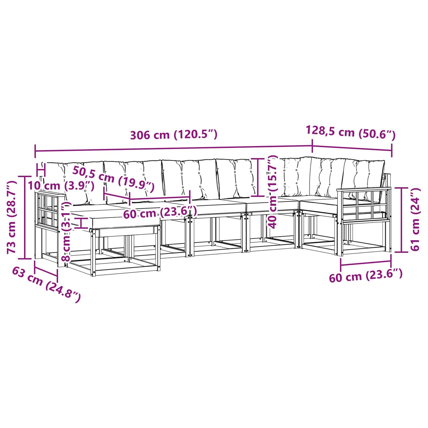 vidaXL Σειρά Καναπέ Εξωτερικού με μαξιλάρι 7 pcs Λευκό και Κρεμ