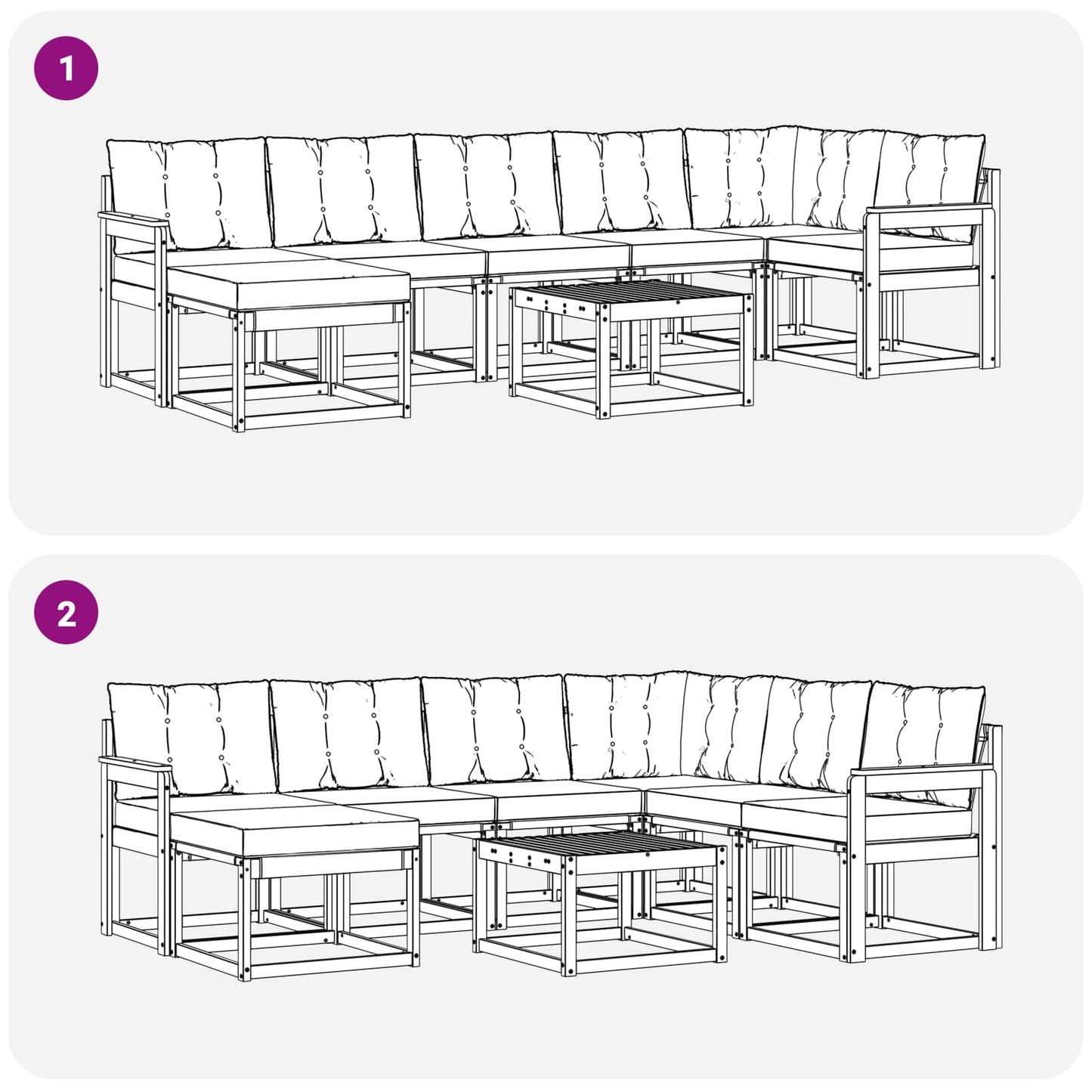 vidaXL Σειρά Καναπέ Εξωτερικού με μαξιλάρι 8 pcs Λευκό και Μαύρο