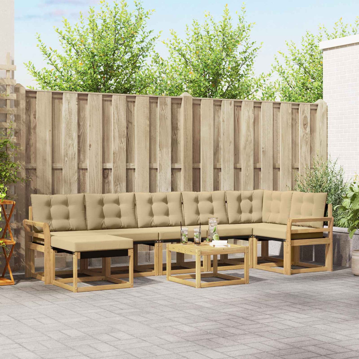 vidaXL Σειρά Καναπέ Εξωτερικού με μαξιλάρι 8 pcs Λευκό και Μπεζ