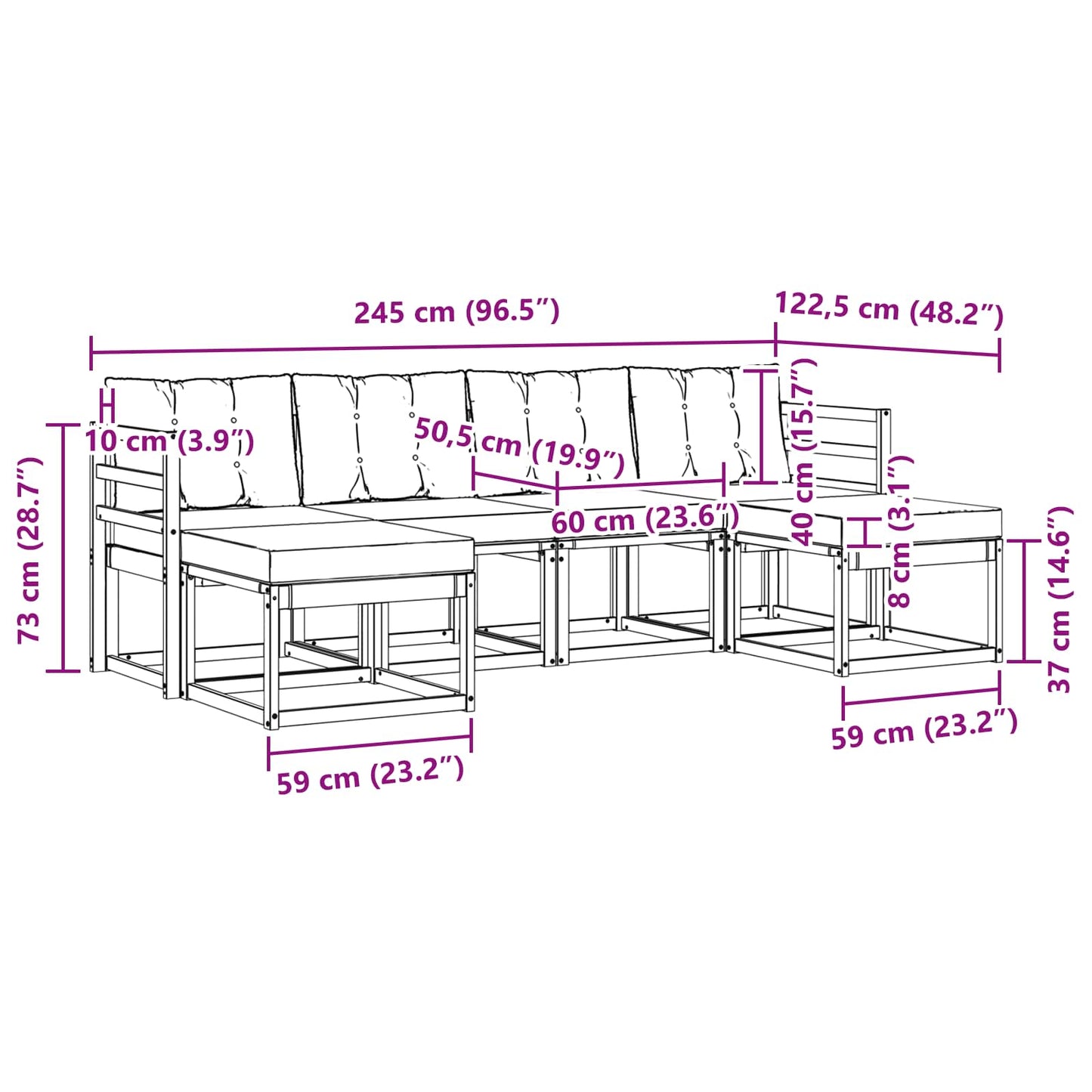 vidaXL Σειρά Καναπέ Εξωτερικού με μαξιλάρι 6 pcs Λευκό και Μαύρο