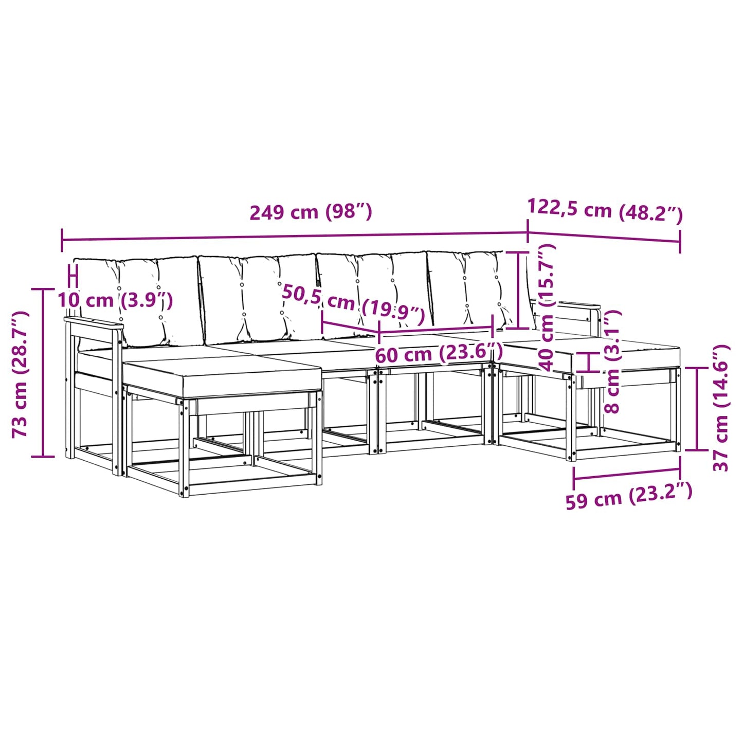 vidaXL Σειρά Καναπέ Εξωτερικού 6 pcs Λευκό και Ανοιχτό Γκρι
