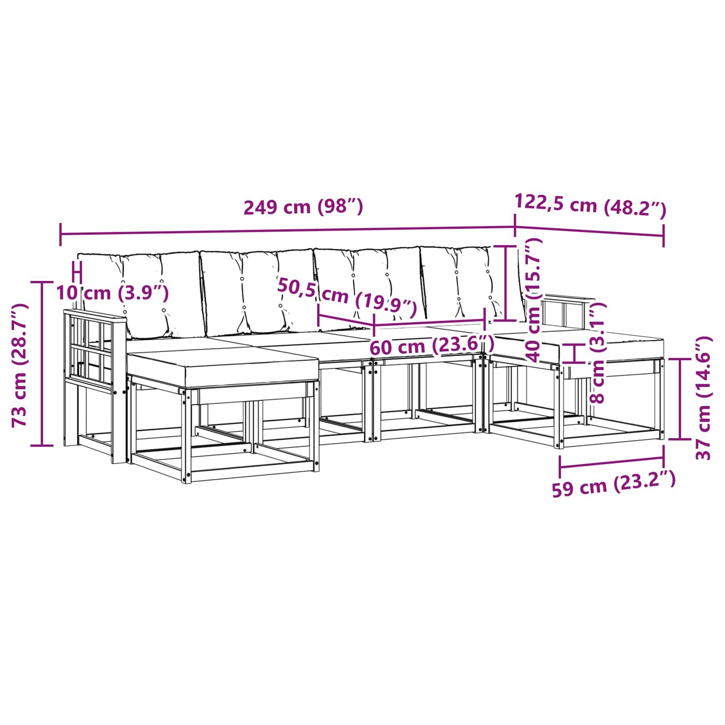 vidaXL Σειρά Καναπέ Εξωτερικού με μαξιλάρι 6 pcs Λευκό και Μαύρο
