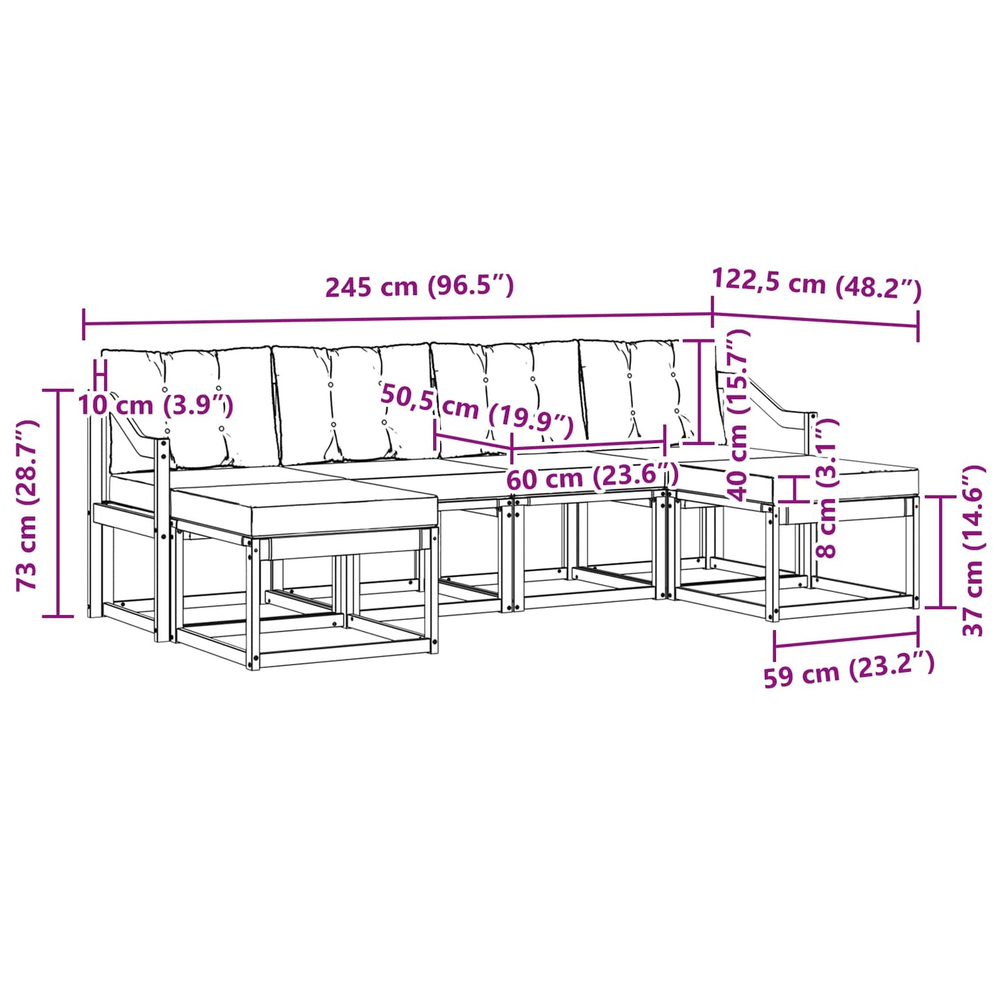 vidaXL Σειρά Καναπέ Εξωτερικού με μαξιλάρι 6 pcs Λευκό και Μπεζ
