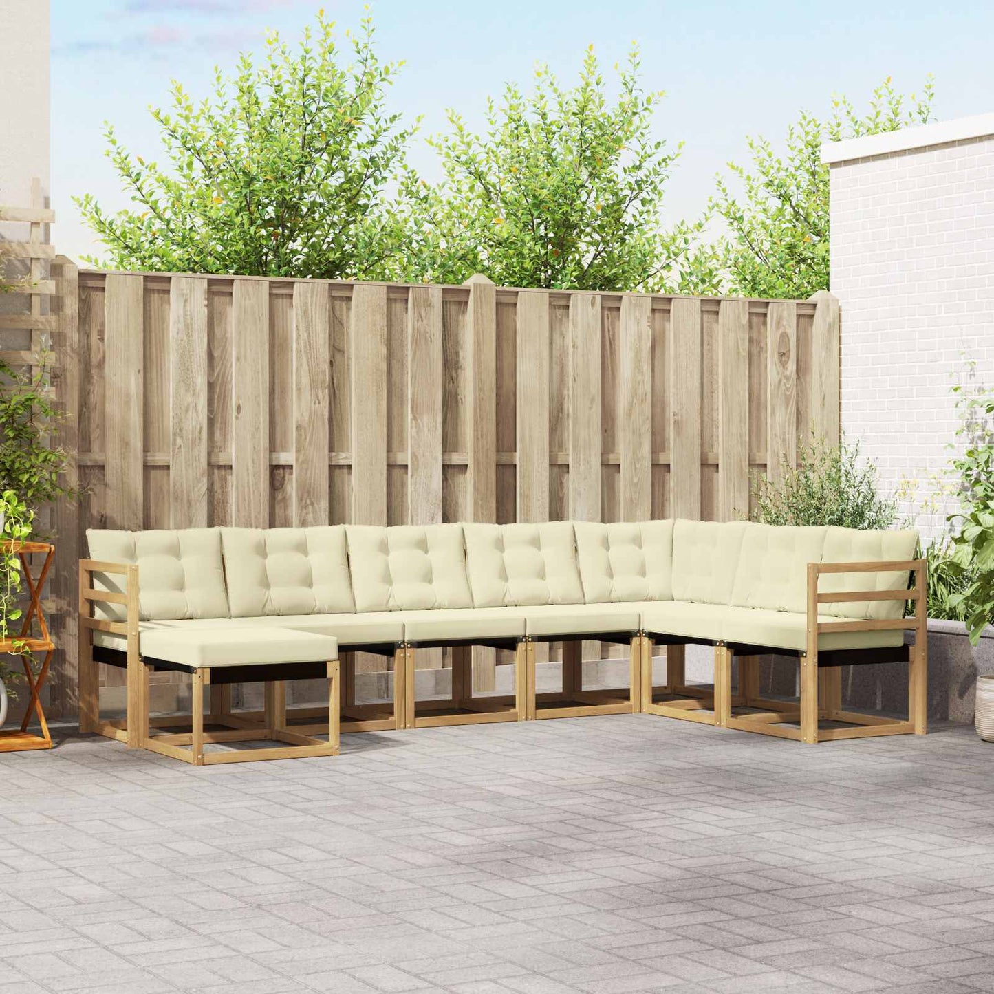 vidaXL Σειρά Καναπέ Εξωτερικού με μαξιλάρι 8 pcs Λευκό και Κρεμ