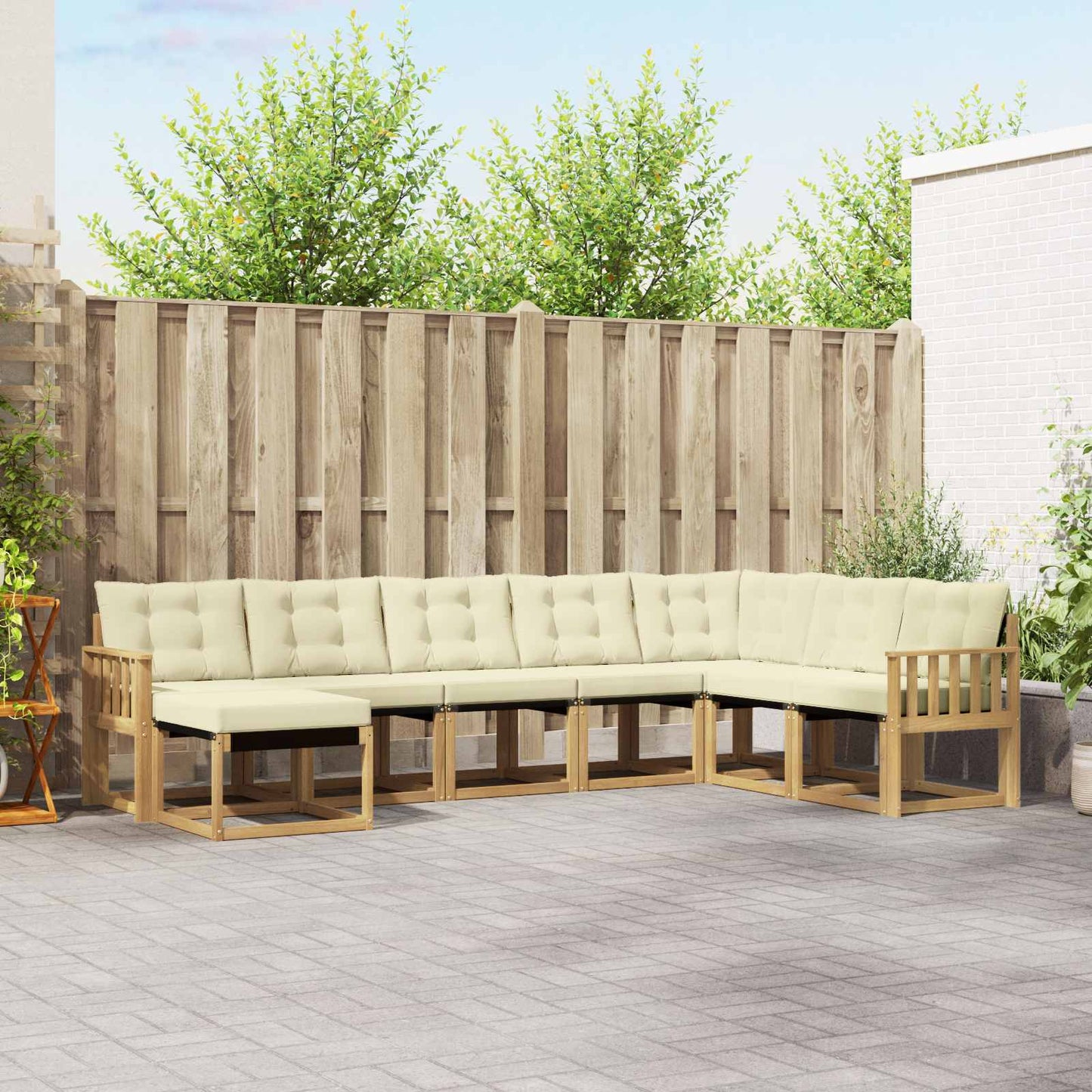vidaXL Σειρά Καναπέ Εξωτερικού με μαξιλάρι 8 pcs Λευκό και Κρεμ