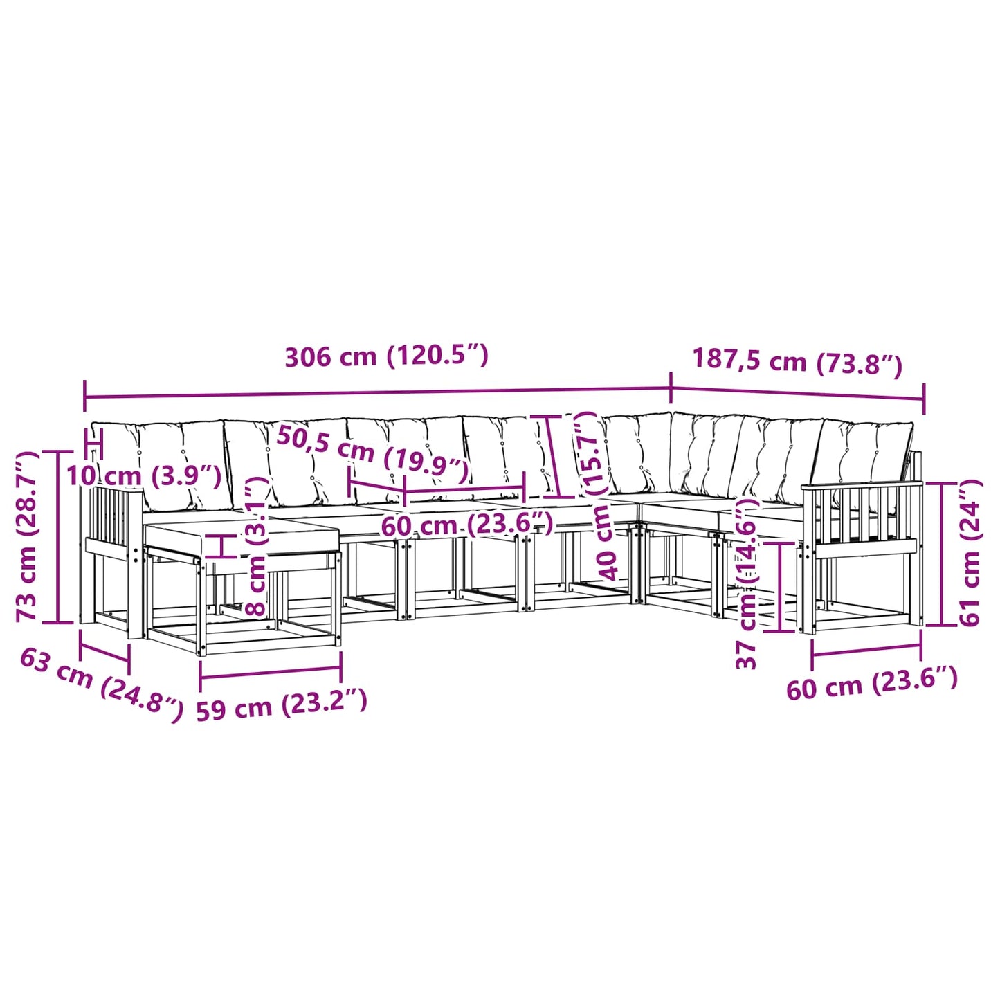 vidaXL Σειρά Καναπέ Εξωτερικού με μαξιλάρι 8 pcs Λευκό και Κρεμ
