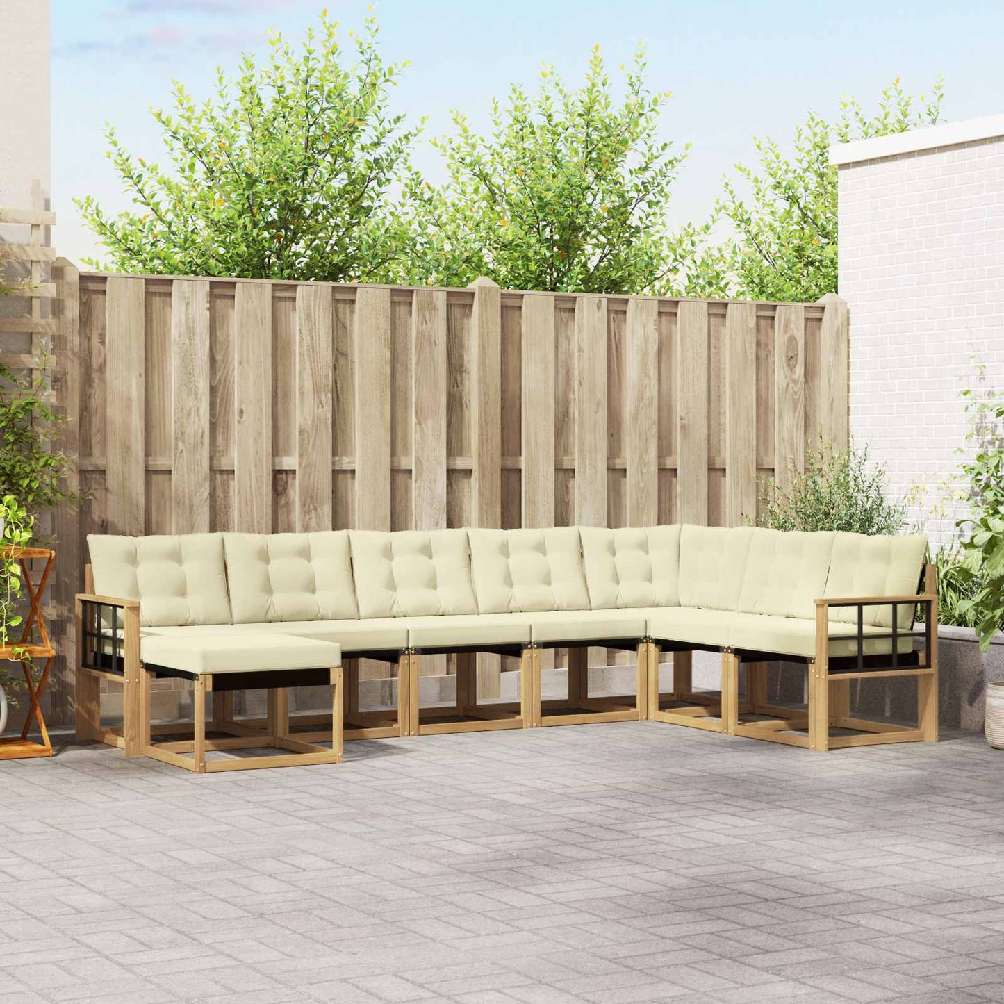 vidaXL Σειρά Καναπέ Εξωτερικού με μαξιλάρι 8 pcs Λευκό και Κρεμ