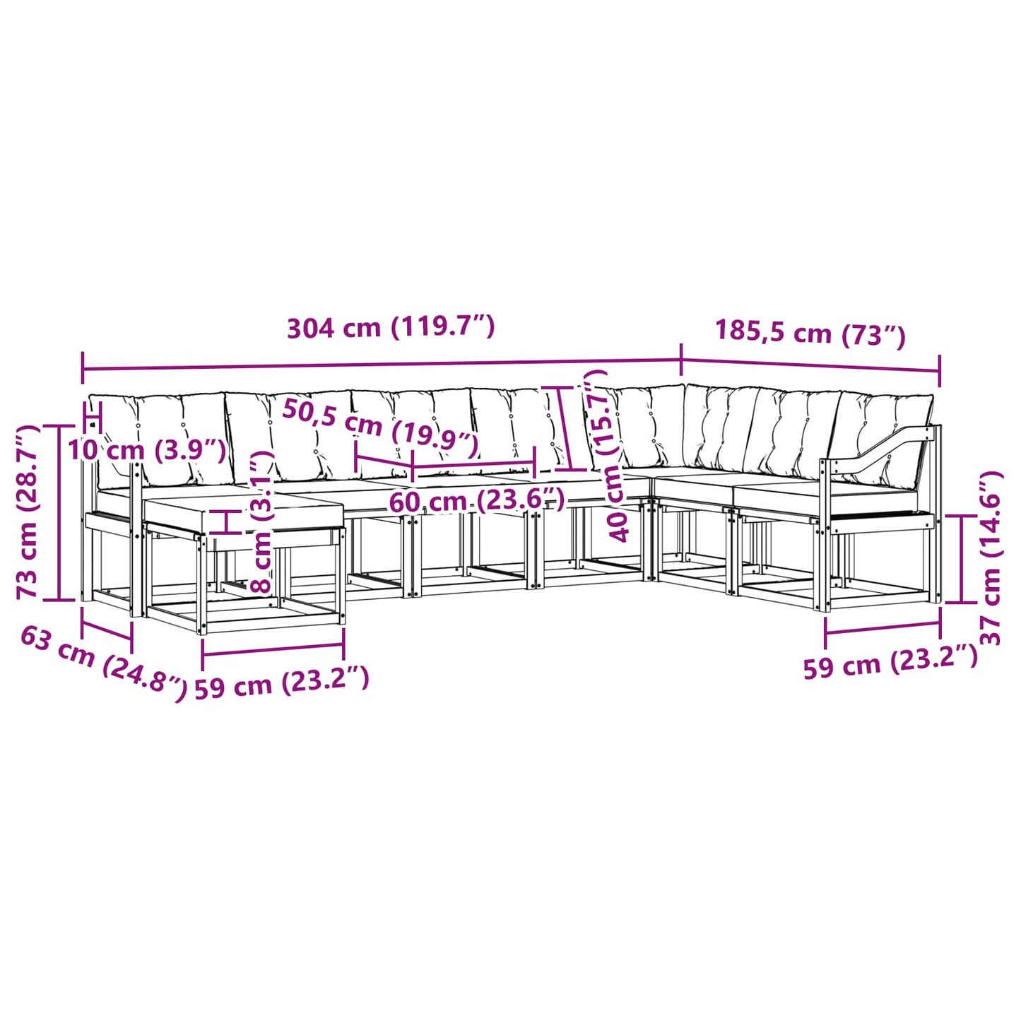 vidaXL Σειρά Καναπέ Εξωτερικού με μαξιλάρι 8 pcs Λευκό και Κρεμ