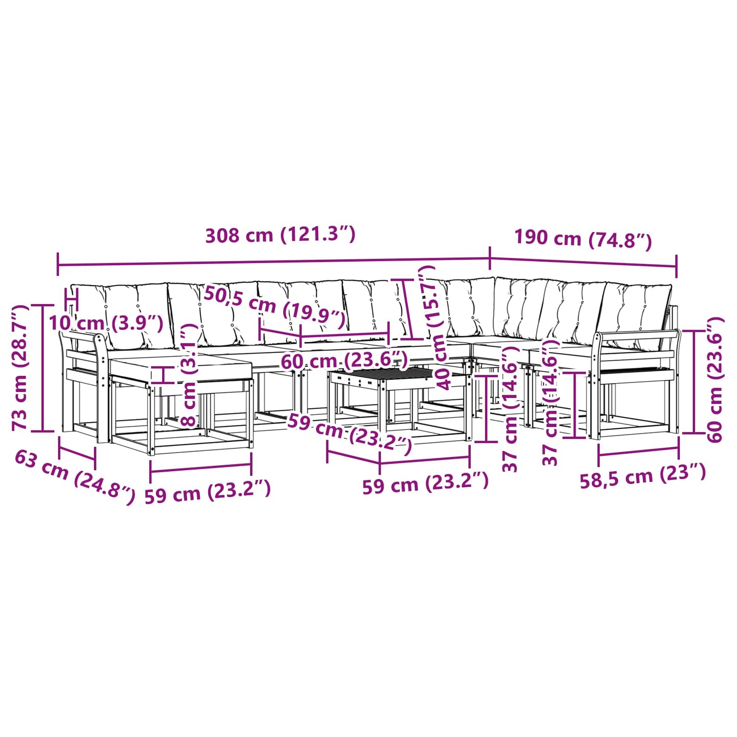 vidaXL Σειρά Καναπέ Εξωτερικού με μαξιλάρι 9 pcs Λευκό και Μπεζ