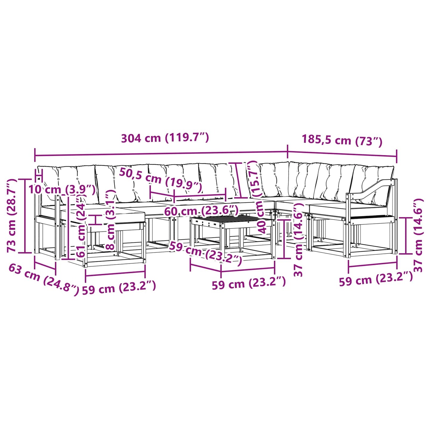 vidaXL Σειρά Καναπέ Εξωτερικού 9 pcs Λευκό και Ανοιχτό Γκρι