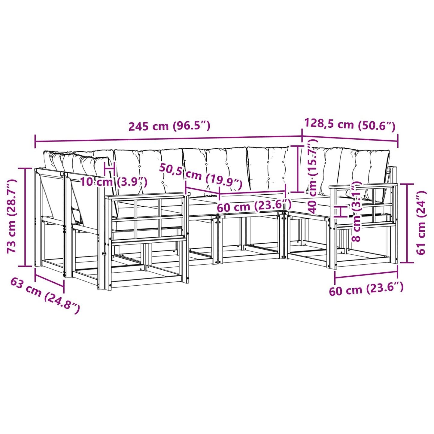 vidaXL Σειρά Καναπέ Εξωτερικού με μαξιλάρι 6 pcs Λευκό και Κρεμ