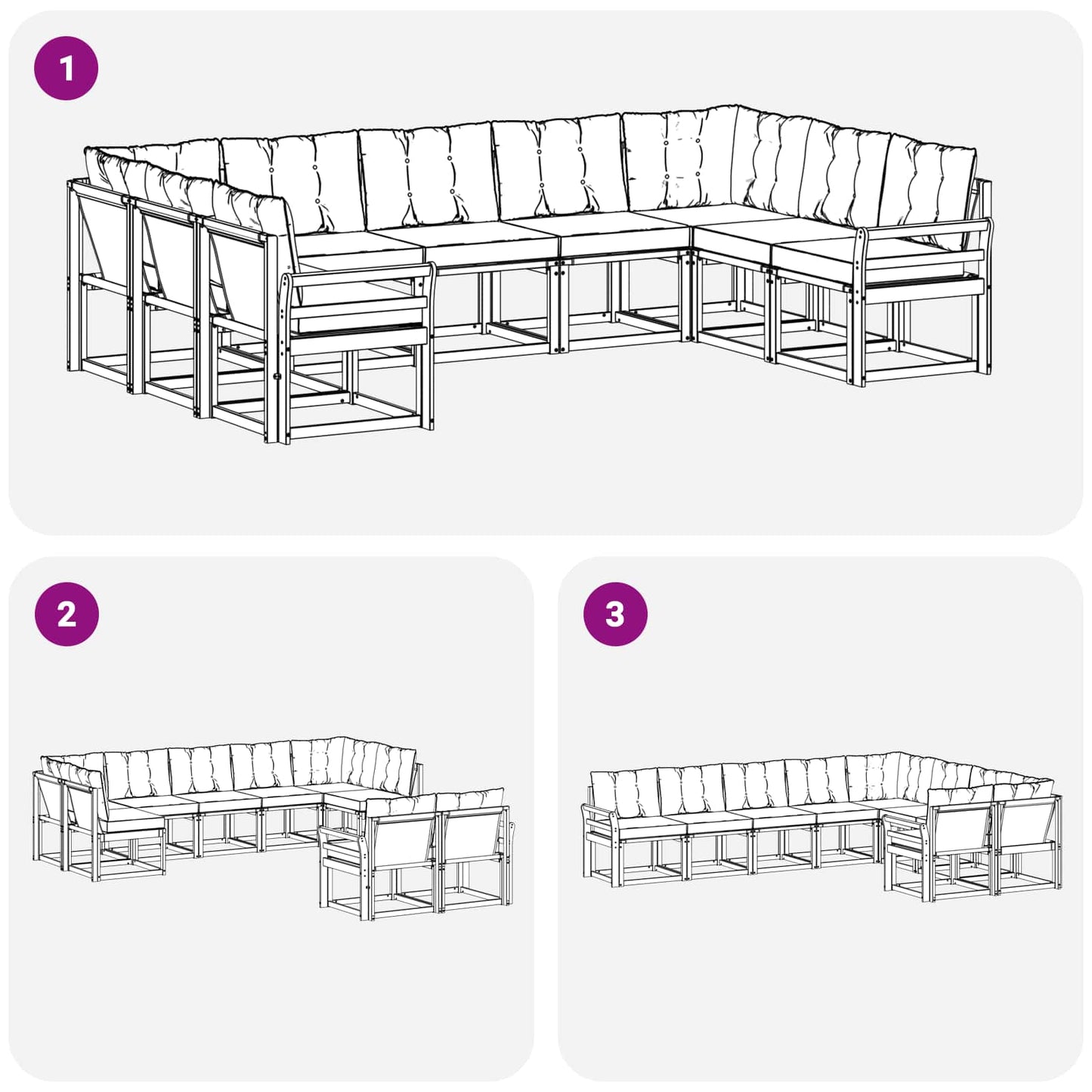 vidaXL Σειρά Καναπέ Εξωτερικού 9 pcs Λευκό και Ανοιχτό Γκρι