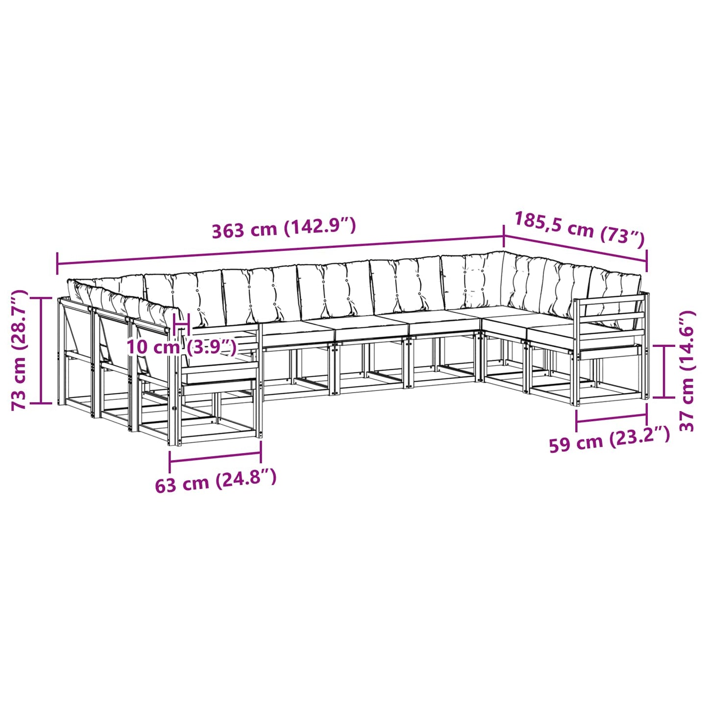 vidaXL Σειρά Καναπέ Εξωτερικού με μαξιλάρι 10 pcs Λευκό και Μπεζ