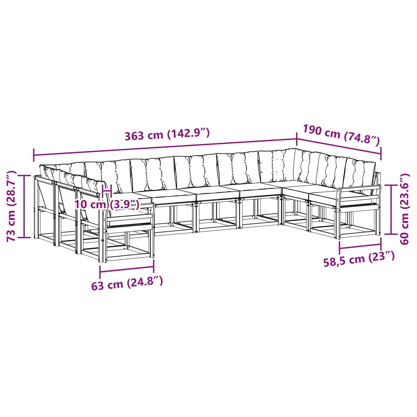 vidaXL Σειρά Καναπέ Εξωτερικού με μαξιλάρι 10 pcs Λευκό και Μπεζ